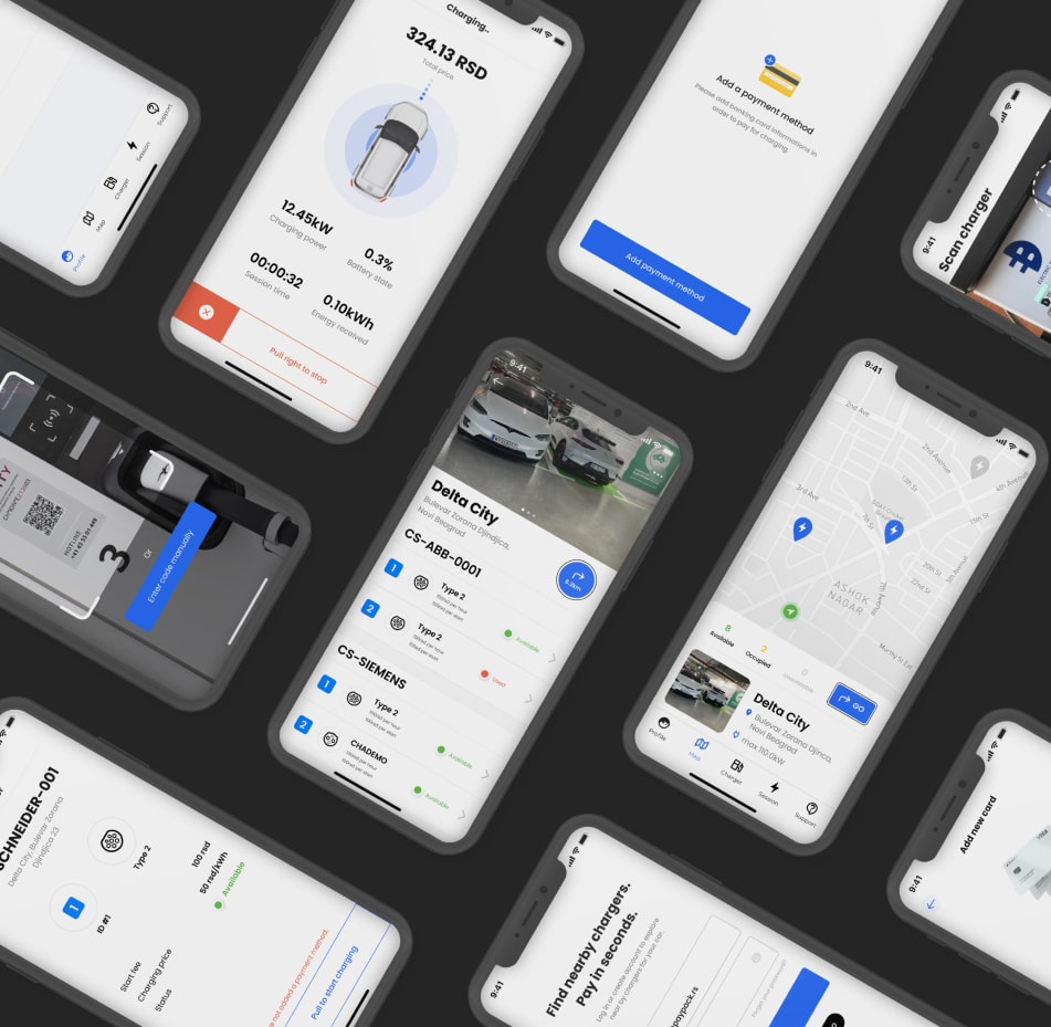 Prikaz interfjesa različitih funkcija eDrive aplikacije na mobilnom