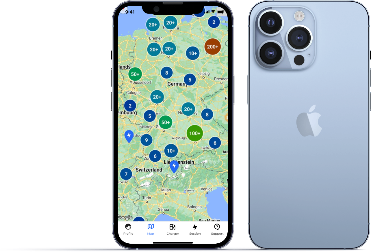 Mapa punjača prikazana na telefonu